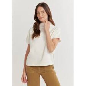 Dudley Stephens Classic White Cowl Mock Neck Short Sleeve Fleece